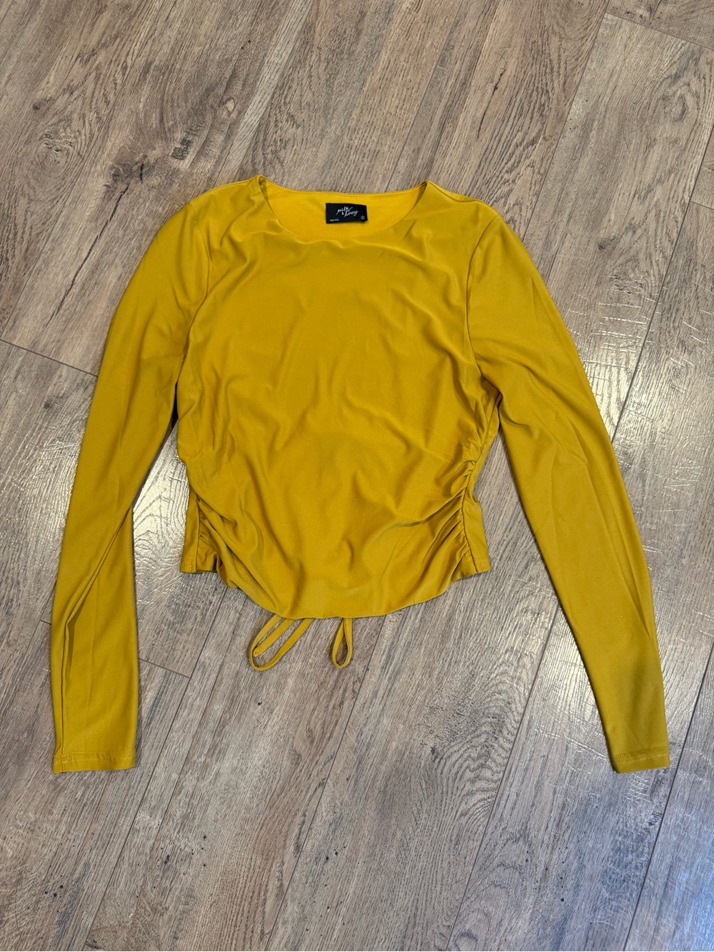 Mustard Long-Sleeve Drawstring Top by Aritzia